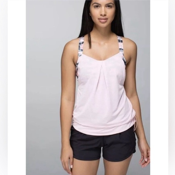 Lululemon rest less tank barely pink wamo camo built in bra drawstring bottom, 6 - Picture 4 of 9